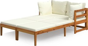 vidaXL Șezlonguri cu perne alb crem, 2 buc, lemn de acacia