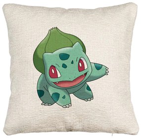 Perna Decorativa Canapea, Model copii Bulbasaur, 40x40 cm, Cu fermoar