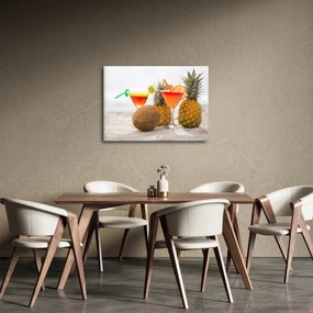 Tablou cu ananas și pahare pe plajă (70x50 cm)