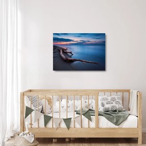 Tablou pe sticlă cu plaja în apus de soare (70x50 cm)