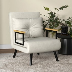 HOMCOM Canapele Extensibile Individuală Alb Crem 63x73x81 cm cu Pernă Extensibilă pe 5 Nivele | Aosom Romania