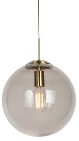 Lampă modernă suspendată din alamă cu sticlă fumurie 30 cm - Ball