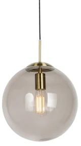 Lampă modernă suspendată din alamă cu sticlă fumurie 30 cm - Ball