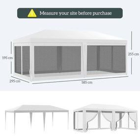 Outsunny  Cort de Exterior cu 6 Părți Laterale Detașabile, Cort pentru Petrecerie, Adăpost pentru Umbră pentru Evenimente, 584.6x295.6x256 cm, Alb.