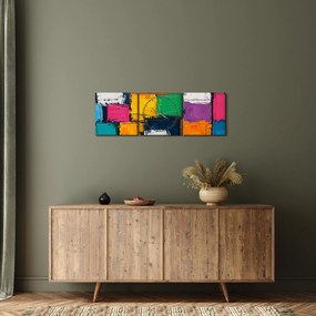 Tablou - Pictură cu pătrate colorate (cu ceas) (90x30 cm)