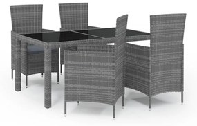 Set mobilier de exterior cu perne, 5 piese, gri, poliratan Gri si negru, Lungime masa 150 cm, 5