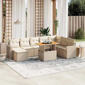 vidaXL Set canapele de grădină, 9 piese, cu perne, bej, poliratan