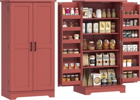 HOMCOM Bufet bucătărie, dulap de bucătărie, 5 niveluri, cu uși și rafturi reglabile, 60l x 40P x 120H cm, aspect lemn, roșu | Aosom Romania