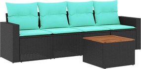 vidaXL Set mobilier de grădină cu perne, 5 piese, negru, poliratan