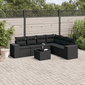 3254952 vidaXL Set canapele de grădină cu perne, 7 piese, negru, poliratan