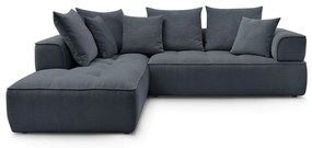 Colțar albastru închis cu tapițerie din chenille (cu colț pe partea stângă/în formă de ”L”) Whesley – Bobochic Paris