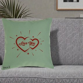 Cadou Romantic - Perna Personalizata Love You Doua Inimi, 40x40 cm, Verde, Husa Detasabila, Perna Inclusa, BEKZ®