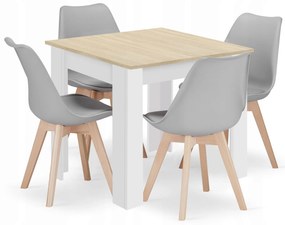 Set de masa 1 + 4, masa MADO 80x80 alb + scaun BALI MARK gri