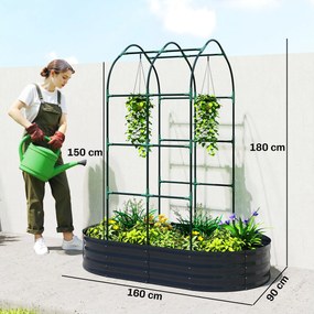 Outsunny Pat înălțat cu spalier, jardiniere metalice cu mănuși cutie de grădină 160 x 90 x 180 cm, Gri închis | Aosom Romania