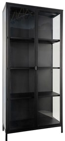 Vitrină Brisbane, 2 uși din sticlă, oțel, negru 80x35x175 cm