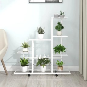 vidaXL Suport pentru flori cu roți, 94,5x25x92,5 cm, alb, metal