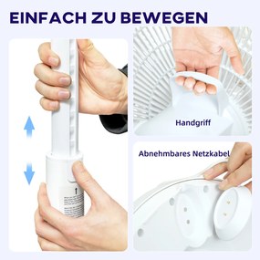HOMCOM Ventilator de podea, Aer condiționat, 3 moduri, Afișaj LED, oscilant, material plastic, Alb | Aosom Romania