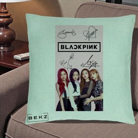 Perna Personalizata K-pop BLACKPINK Semnaturi si Foto, 40x40 cm, Verde Menta, Husa Detasabila, Perna Inclusa, BEKZ®