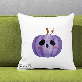Perna Decorativa Dovleac Halloween Mov Kawaii, 40x40 cm, Alba Mata, Husa Detasabila, Perna Inclusa, BEKZ®