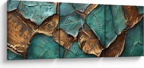 Tablou - Pictură verde-auriu (cu ceas) (90x30 cm)