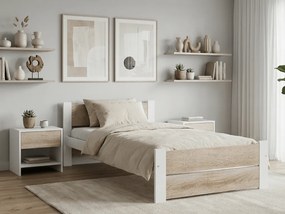 Pat de o persoana stejar sonoma/alb, IKAROS DOUBLE 90 x 200 cm Saltele: Cu saltele Sommera 18 cm, Somiera pat: Fara somiera