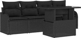 vidaXL Set de canapele pentru grădină cu pernă 5 pcs Negru Rattan poli