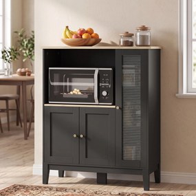 HOMCOM Dulap pentru Cuptor cu Microunde cu Dulap Inferior și 3 Rafturi Laterale cu Ușă din Sticlă, din Lemn, 80x35x97 cm, Negru | Aosom Romania