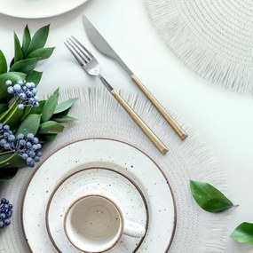 Covoraș rotund în stil boho cu franjuri - set de masă 38 cm Alb
