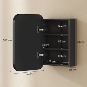 HOMCOM Dulap cu oglindă pentru baie, dulap baie cu oglindă, raft reglabil, 40,2 x 10,2 x 50,9 cm, Negru | Aosom Romania
