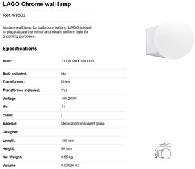 Aplica de perete baie cu protectie IP44 LAGO Chrome 63503