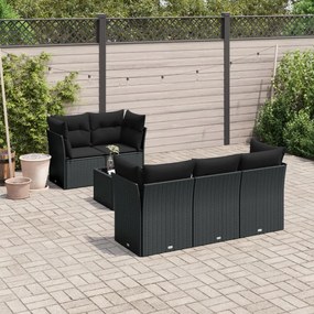 3249084 vidaXL Set mobilier de grădină cu perne, 6 piese, negru, poliratan