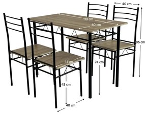 Set mobilier sufragerie Metabolicas (stejar sonoma + negru) (pentru 4 persoane). 1116415