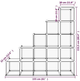 Organizator cub de depozitare, 15 cuburi, negru, PP 1, 155 x 32 x 153.5 cm, Negru, 1, 155 x 32 x 153.5 cm
