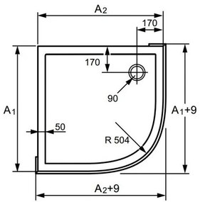 Cadita de dus semirotunda, Huppe Xerano, 80x80cm, H15cm, 840202.055