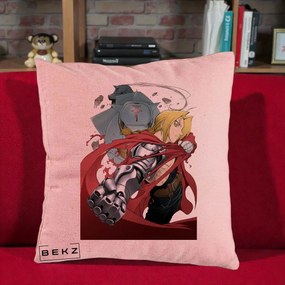 Perna Personalizata Fullmetal Alchemist Brotherhood Edward si Al Poster, 40x40 cm, Roz, Husa Detasabila, Perna Inclusa, BEKZ®