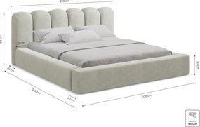 Pat matrimonial bej tapițat cu spațiu de depozitare cu somieră 180x200 cm Mano – Makamii