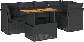 vidaXL Set mobilier de grădină cu perne, 6 piese, negru, poliratan