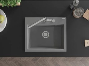 Mexen Oscar chiuvetă de bucătărie din granit cu 1 cuvă 580 x 490 mm, gri, sifon crom - 6519581000-71