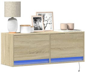 vidaXL Comodă TV de perete cu lumini LED, stejar sonoma, 100x31x38 cm