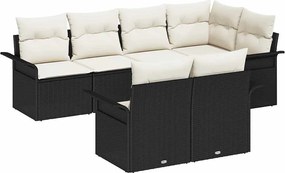 vidaXL Set de canapele pentru grădină cu pernă 7 pcs Negru poliratan