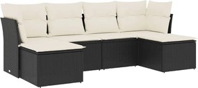 vidaXL Set mobilier de grădină cu perne, 6 piese, negru, poliratan