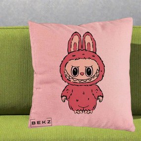 Perna Personalizata Labubu Roz Solo, 40x40 cm, Roz, Husa Detasabila, Perna Inclusa, BEKZ®