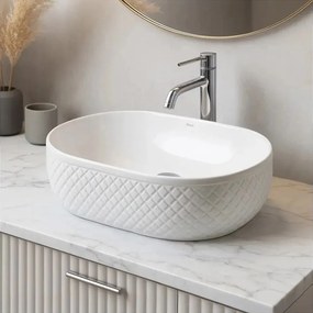 Lavoar pe blat Rea Oktawia oval 49 cm alb lucios