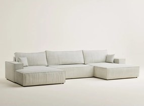 Colțar crem extensibil/cu spațiu de depozitare cu tapițerie din chenille (în formă de "U") Kyoto – Maison de Rêve