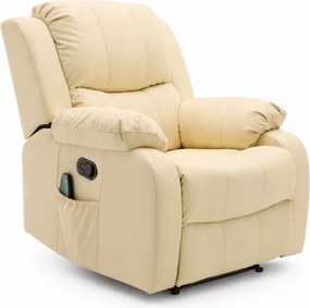 Fotoliu Masaj, Incalzire, rabatabil, sezut cu arcuri metalice, suport picioare extensibil, PU, Bej