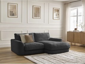 Colțar negru cu tapițerie din chenille (cu colț pe partea dreaptă/cu șezlong) Leonore – Bobochic Paris