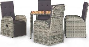 vidaXL Set mobilier de grădină cu perne, 5 piese, gri, poliratan