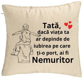 Perna Decorativacu Text pentru Tata 8, 40x40 cm, Bej, Husa Detasabila, Burduf