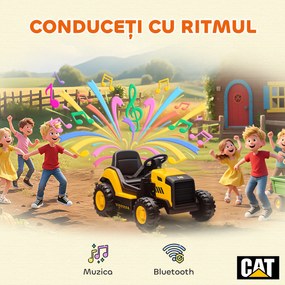 AIYAPLAY Mașină Electrică pentru Copii 3-6 Ani, Licențiată Oficial de CAT, 12V, Control Manual și cu Telecomandă, Galben | Aosom Romania
