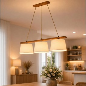 Lustră pe cablu AIDA 3xE27/15W/230V, diam. 25 cm, stejar/crem